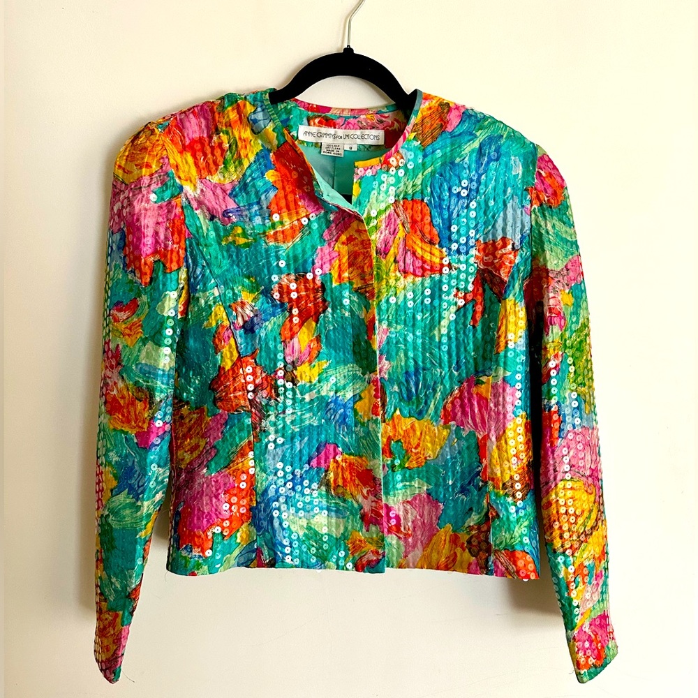 Vintage Anne Crimmins 80’s jacket and skirt set. Size 8. 100% silk.